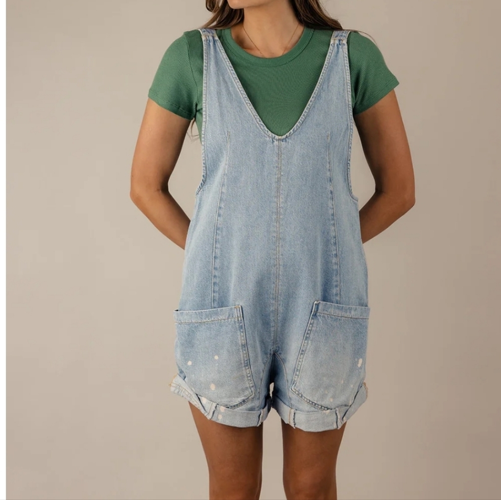 Free People Light Wash Denim Shortall